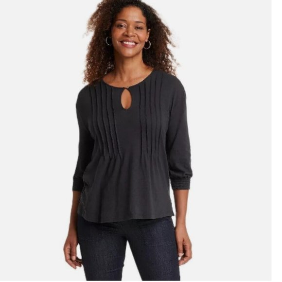 Knox Rose Tops - Knox Rose Black Pintuck 3/4 Sleeve Keyhole Front Top Size XXL New With Tags